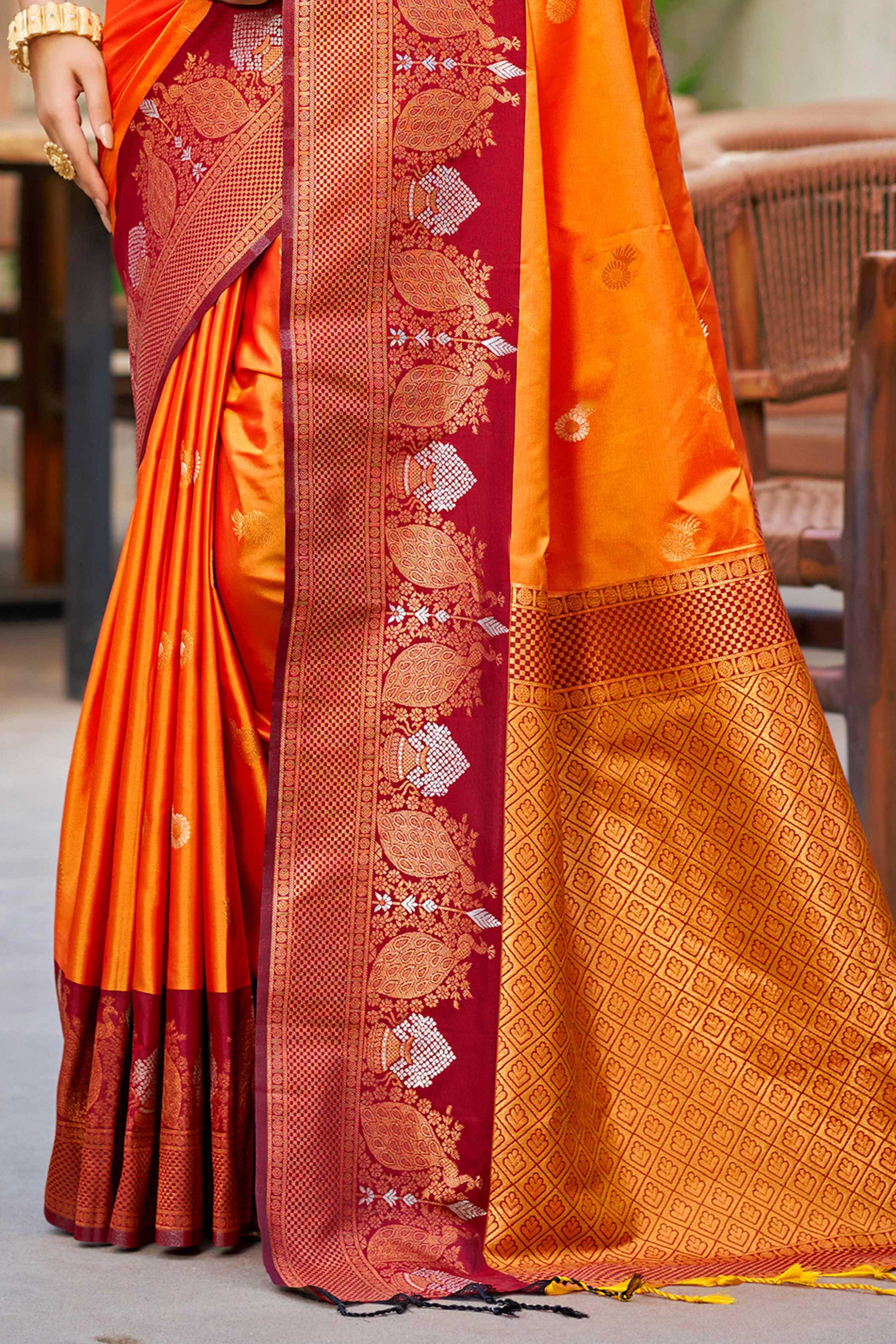 Sangam Prints Saffron Orange Soft Silk Woven Work Traditional Saree
