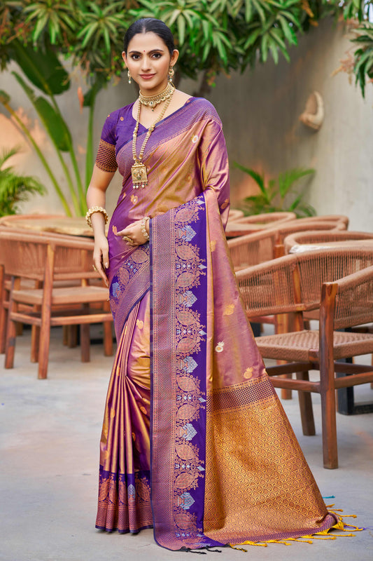 Sangam Prints Rose Gold Soft Silk Woven Work Traditional Saree