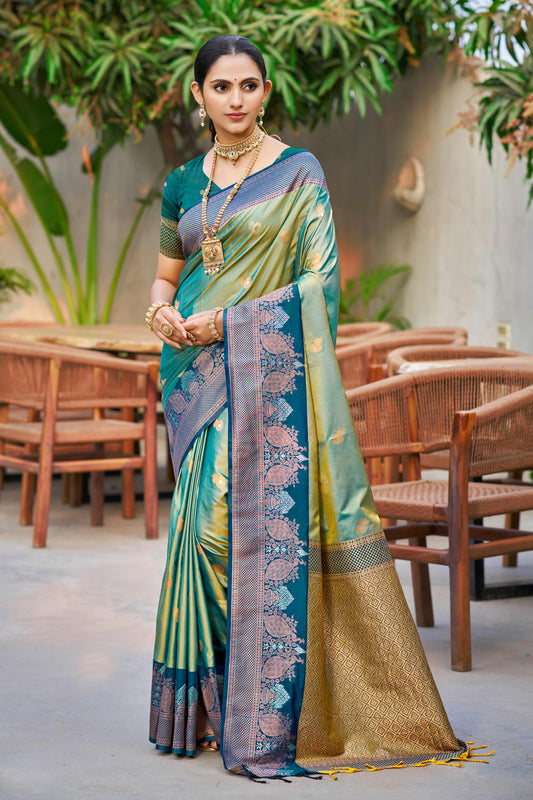 Sangam Prints Sea Green Soft Silk Woven Work Traditional Saree
