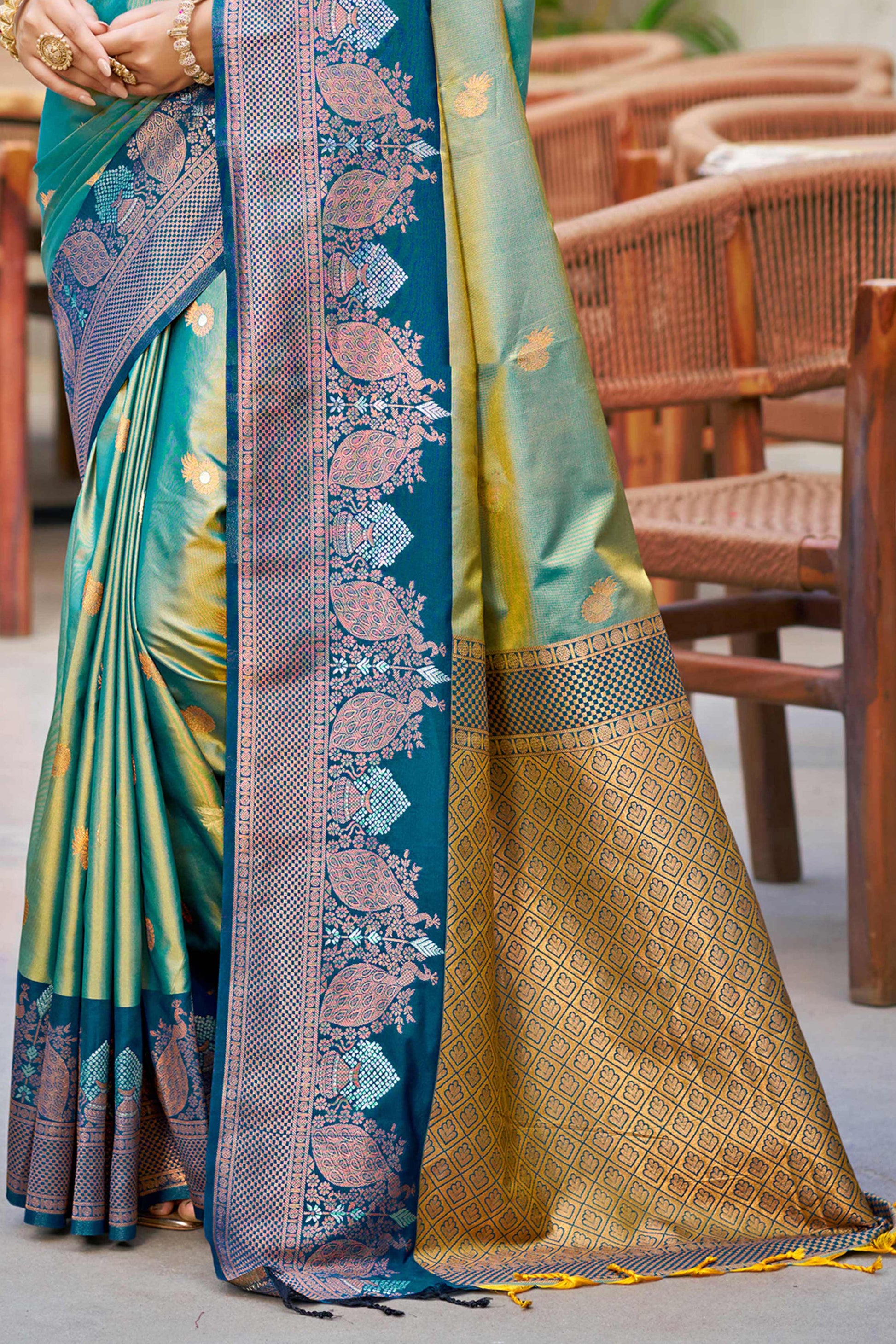 Sangam Prints Sea Green Soft Silk Woven Work Traditional Saree