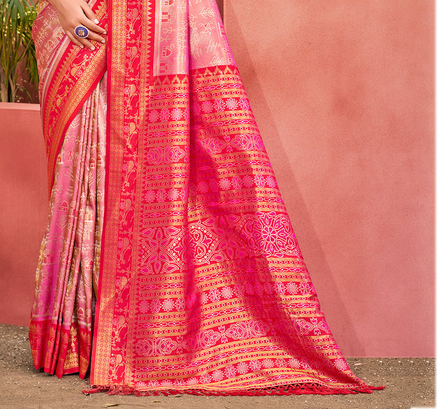 Sangam Prints Pink Kanjivaram Silk Woven Work Traditional Saree
