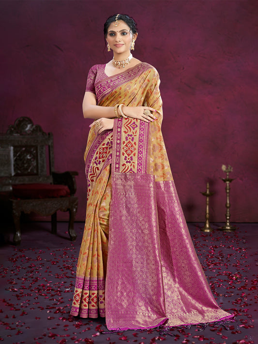 Sangam Prints Beige Cotton Silk With Meena Woven Work Traditional Saree