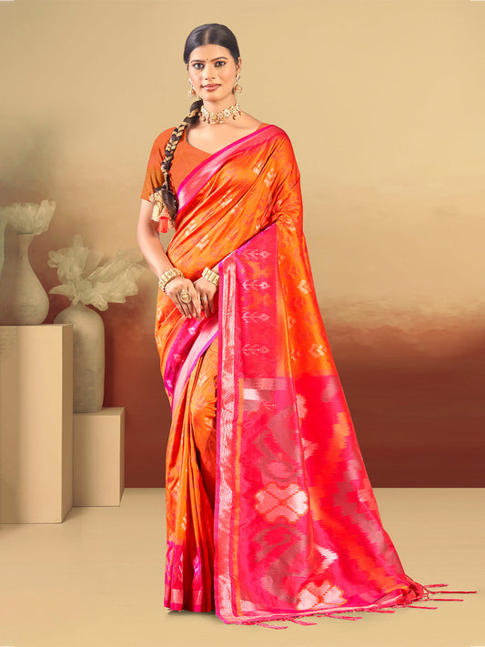Sangam Prints Orange Silk Woven Work Traditional Saree