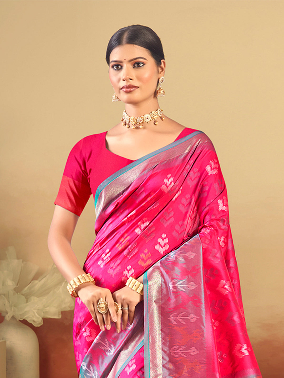 Sangam Prints Pink Silk Woven Work Traditional Saree