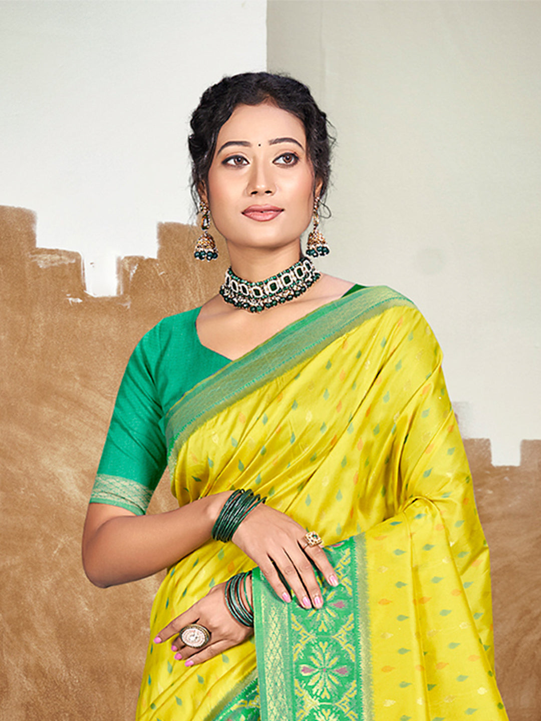 Sangam Prints Yellow Silk Woven Work Traditional Saree