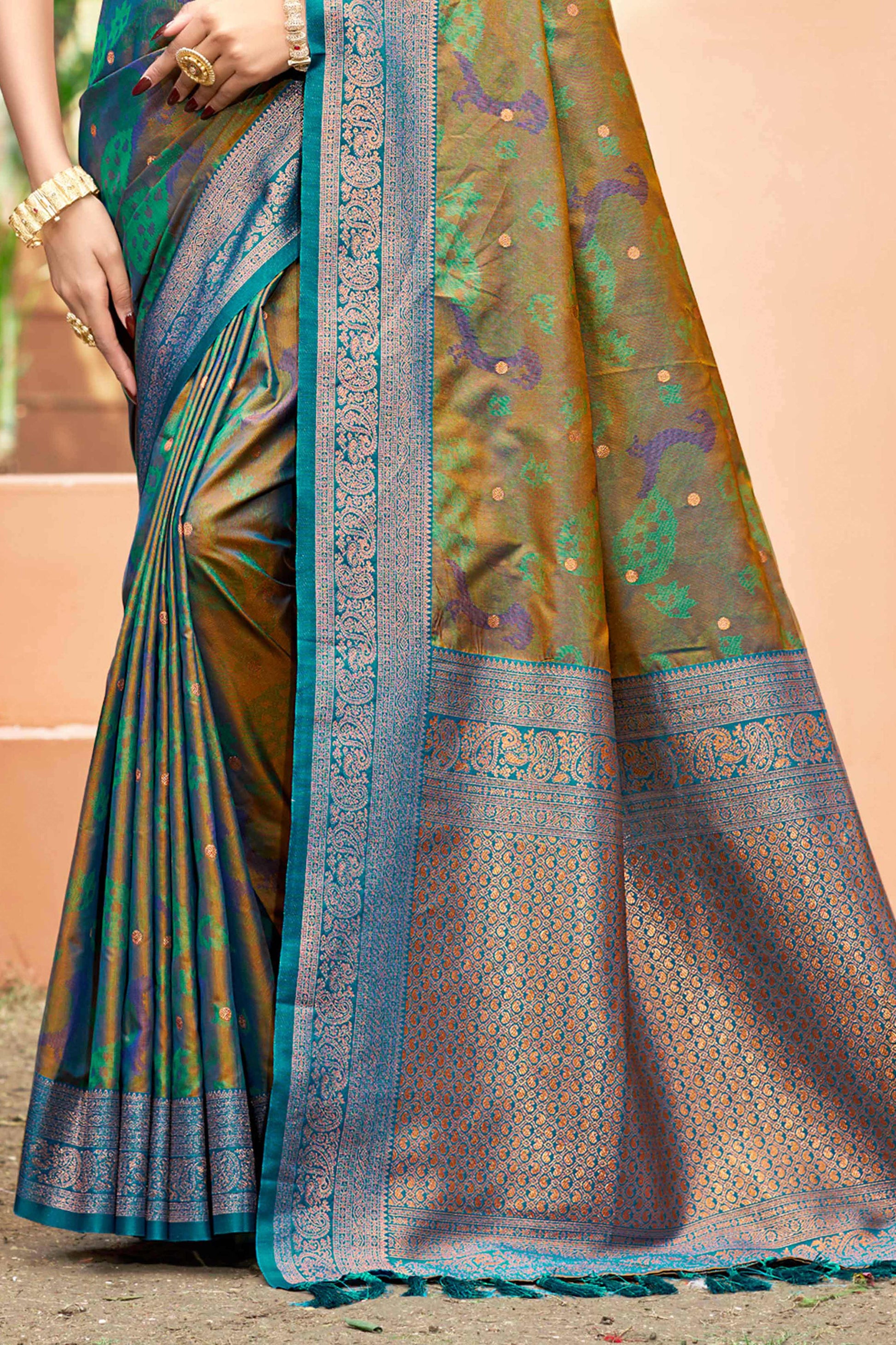 Sangam Prints Olive Green Soft Silk Woven Work Traditional Saree