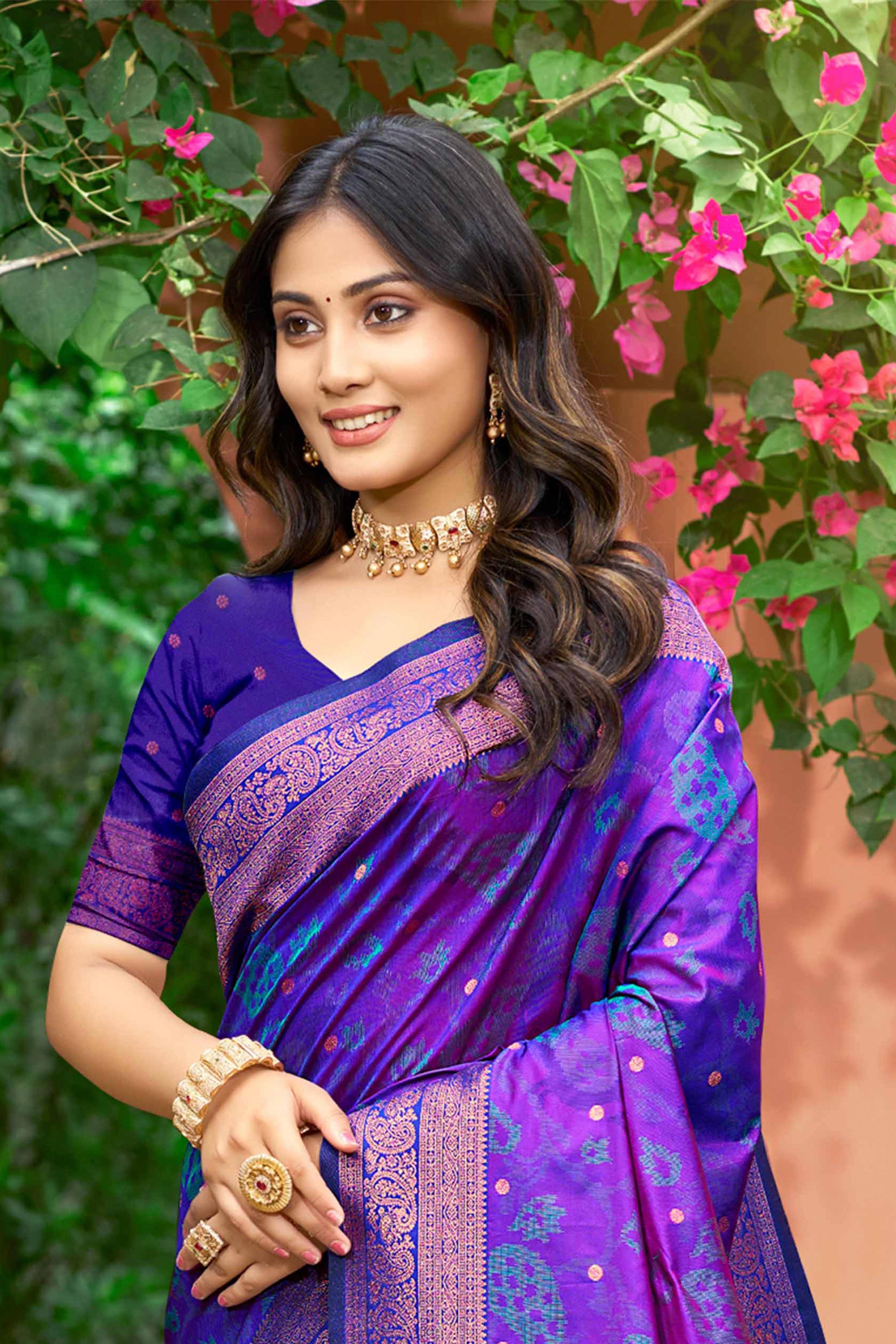 Sangam Prints Violet Purple Soft Silk Woven Work Traditional Saree