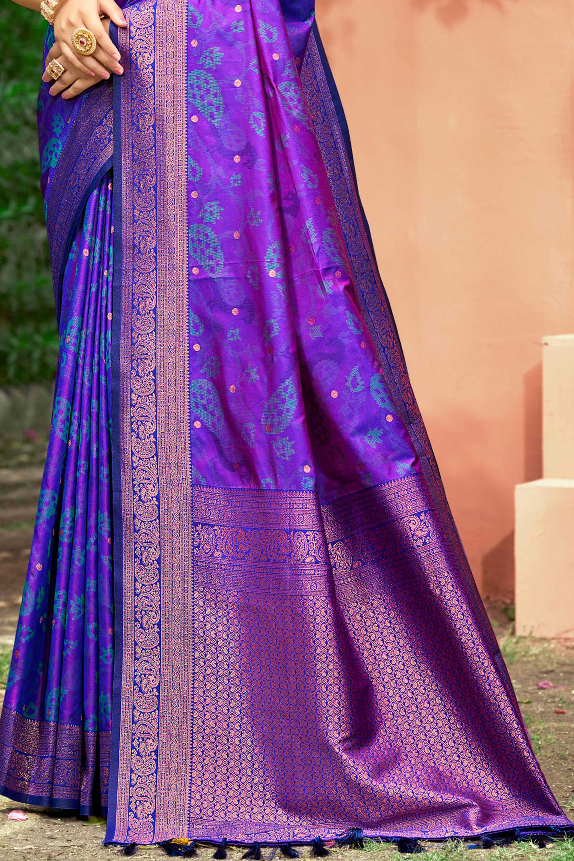 Sangam Prints Violet Purple Soft Silk Woven Work Traditional Saree