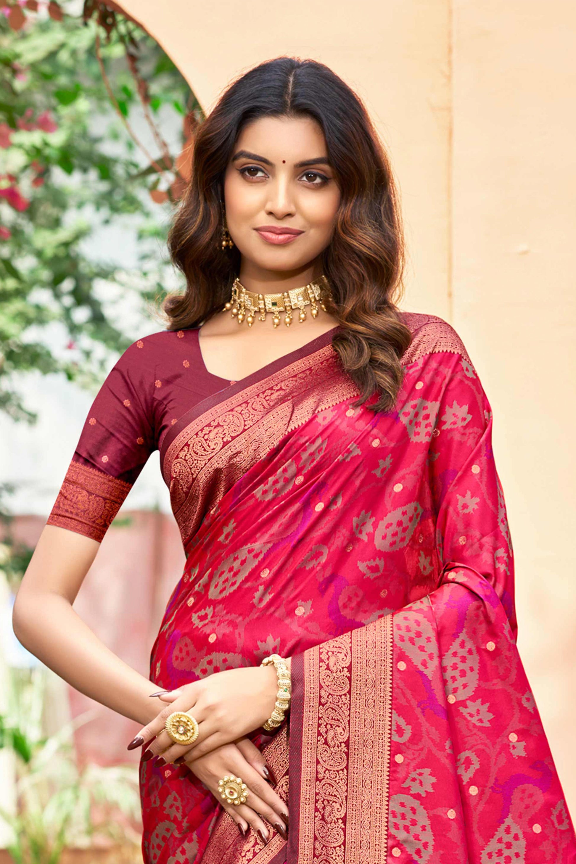 Sangam Prints Rani Pink Soft Silk Woven Work Traditional Saree