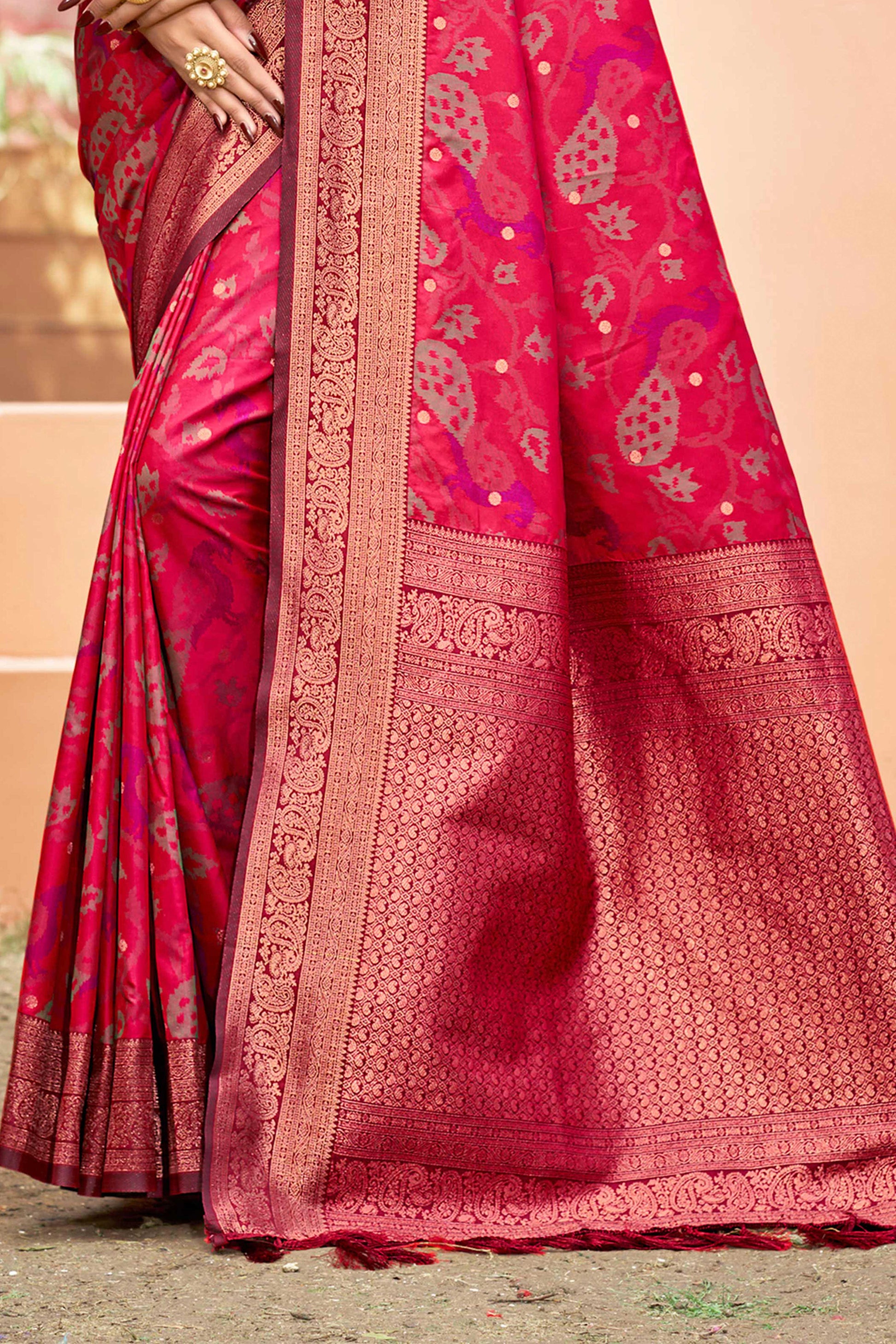 Sangam Prints Rani Pink Soft Silk Woven Work Traditional Saree