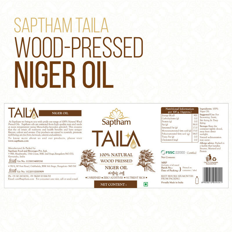 Saptham Taila 100% Wood Pressed Niger Oil - Grab2buy
