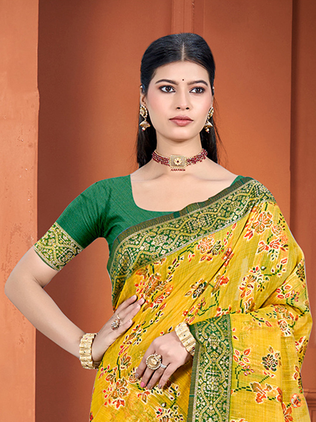 Sangam Prints Yellow Cotton Silk With Meena Woven Work Traditional Saree