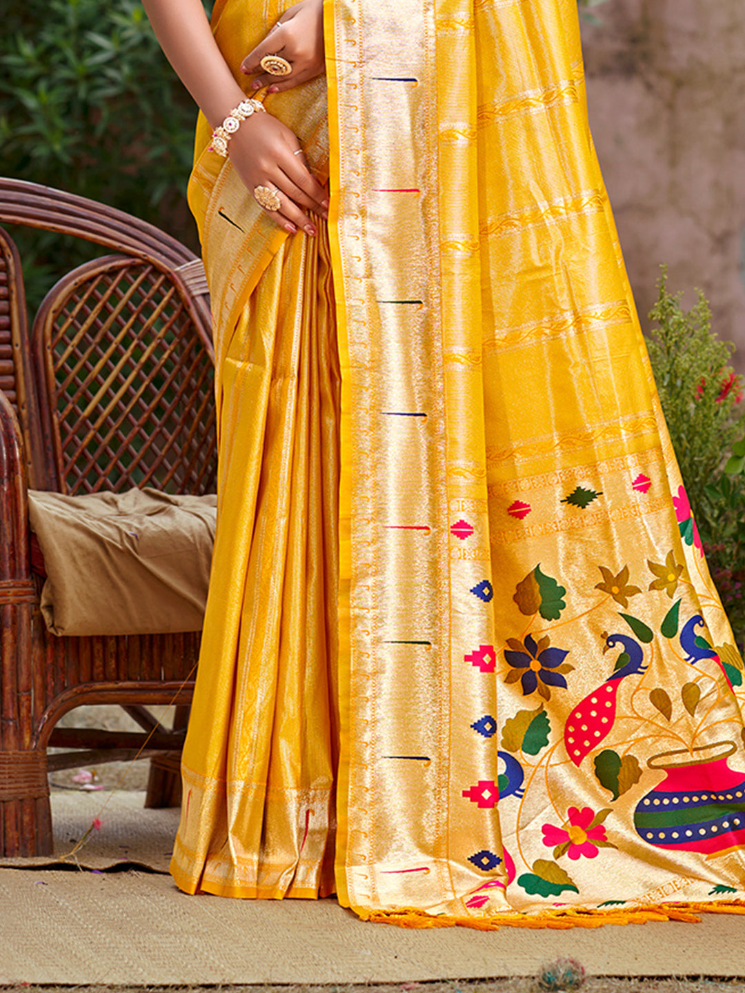 Sangam Prints Yellow Silk Woven Work Traditional Saree