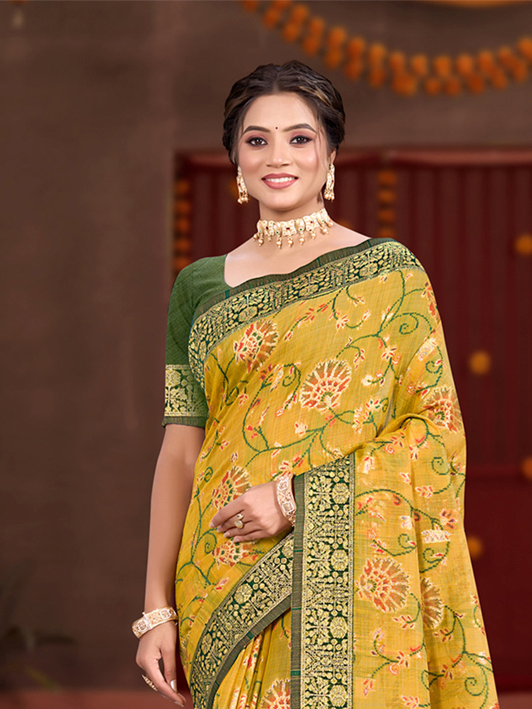 Sangam Prints Yellow Cotton Silk With Meena Woven Work Traditional Saree