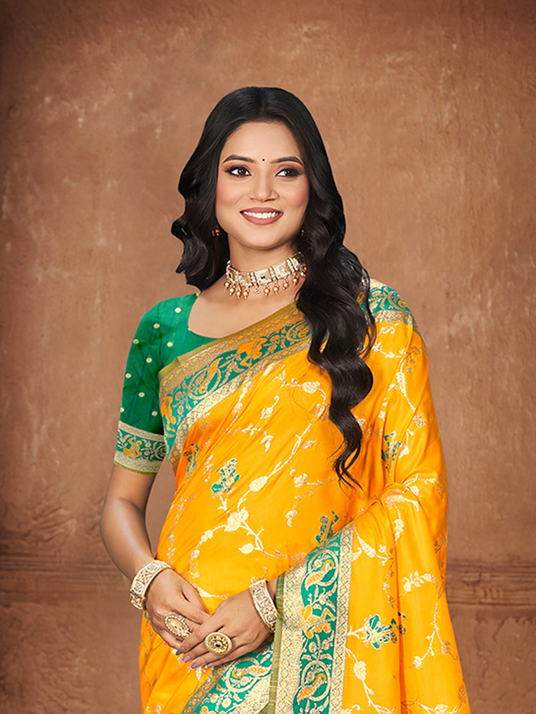 Sangam Prints Yellow Silk Woven Work Traditional Saree