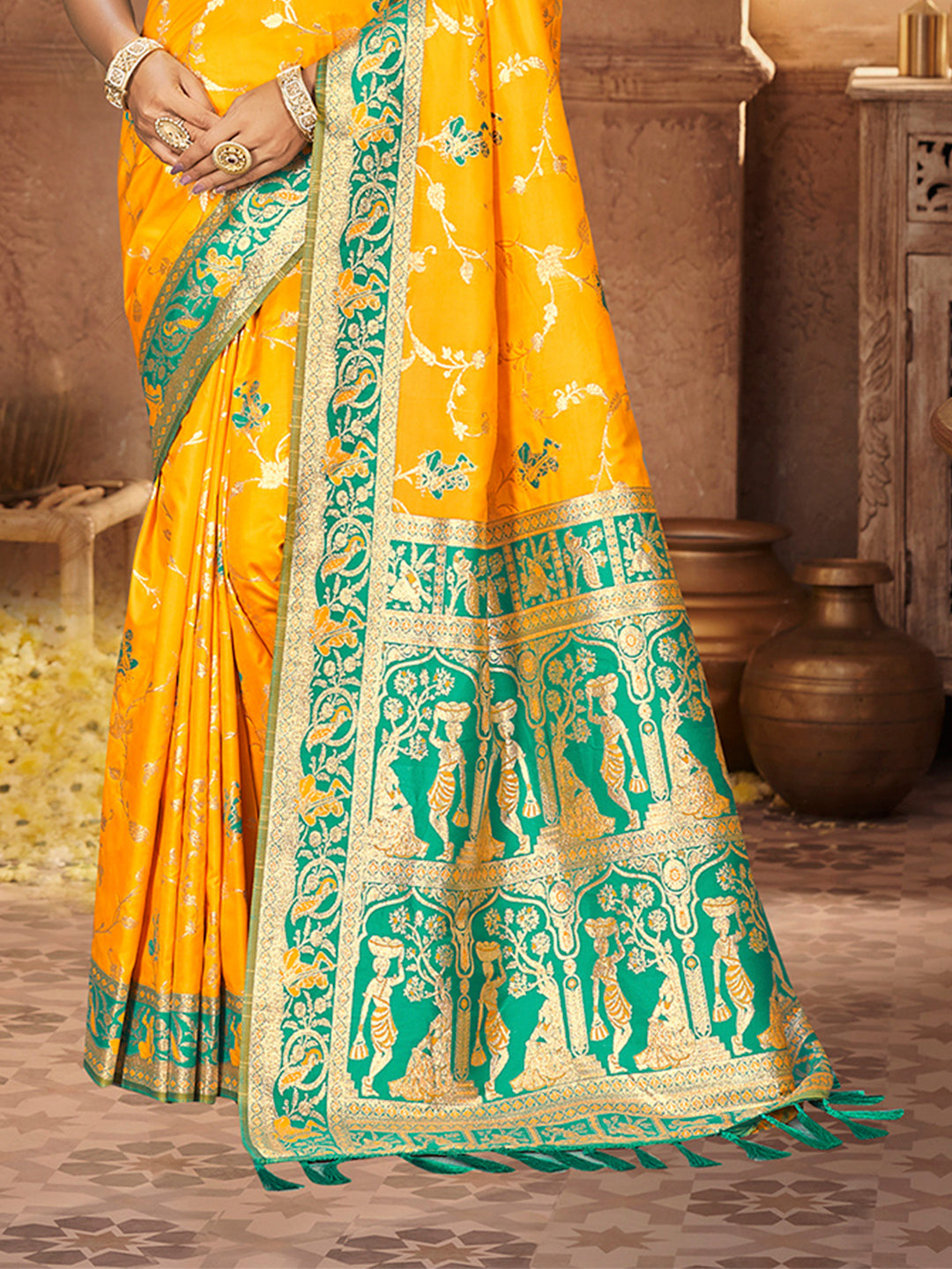 Sangam Prints Yellow Silk Woven Work Traditional Saree
