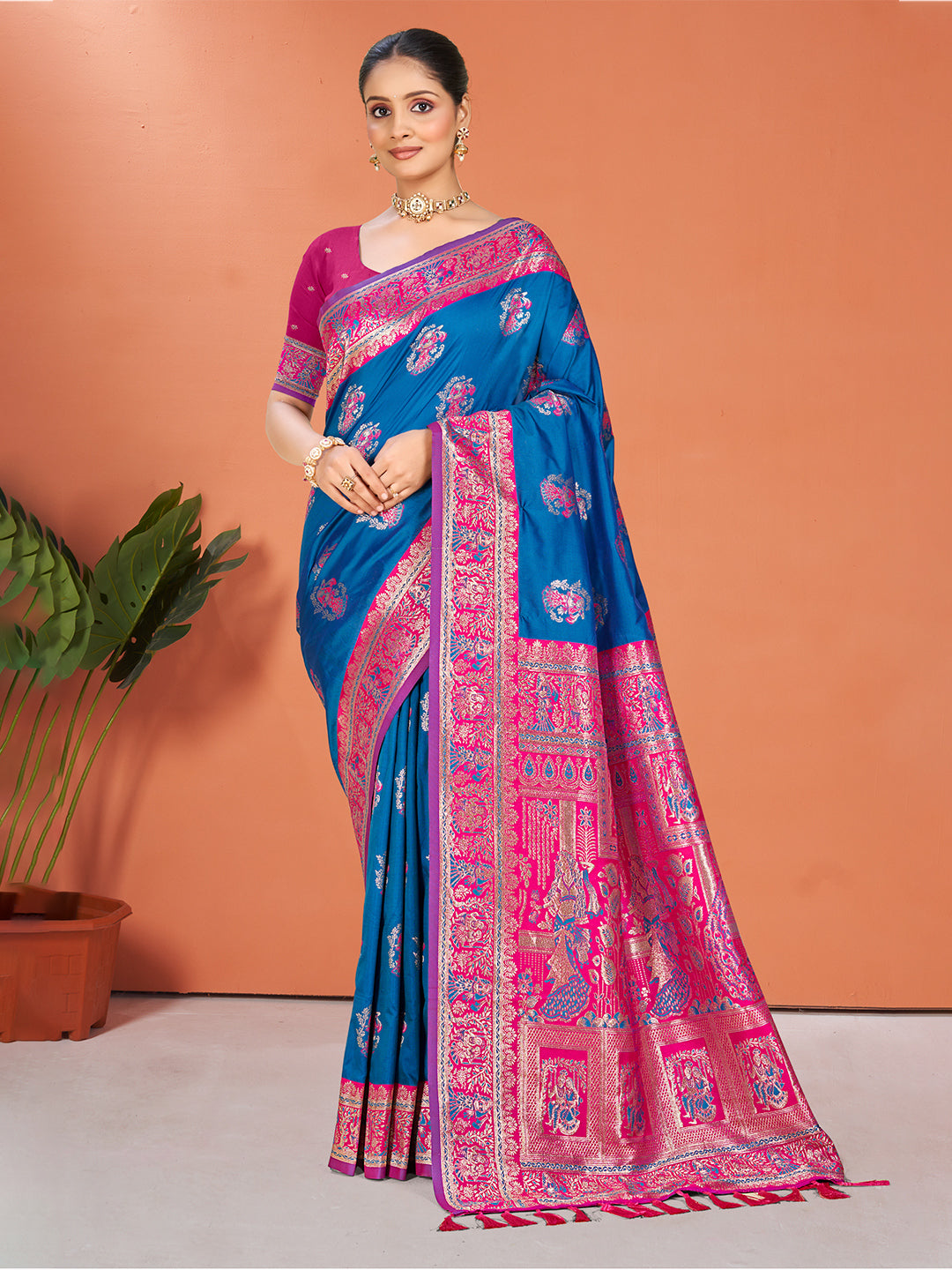 Sangam Prints Blue Silk Woven Work Traditional Saree