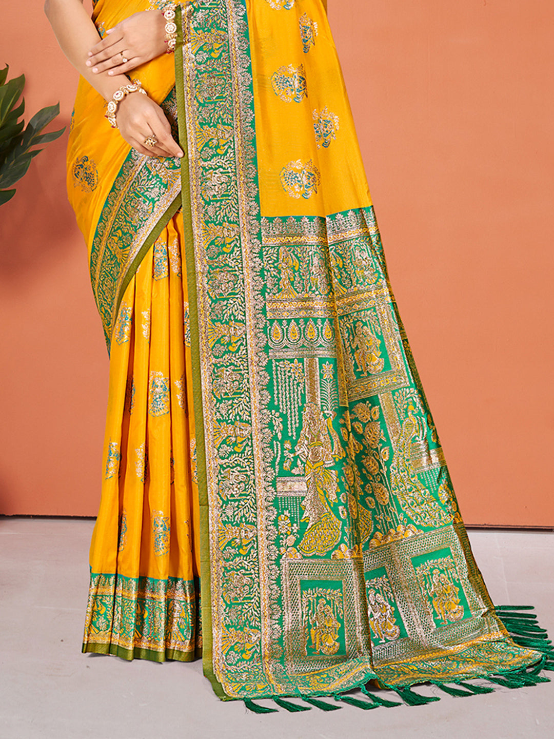 Sangam Prints Yellow Silk Woven Work Traditional Saree