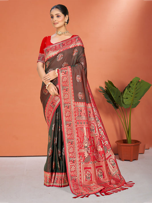 Sangam Prints Brown  Silk Woven Work Traditional Saree