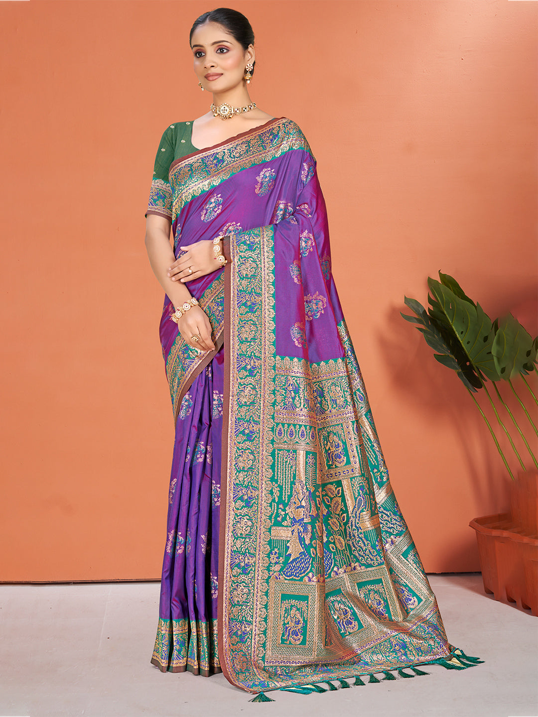 Sangam Prints Purple Silk Woven Work Traditional Saree
