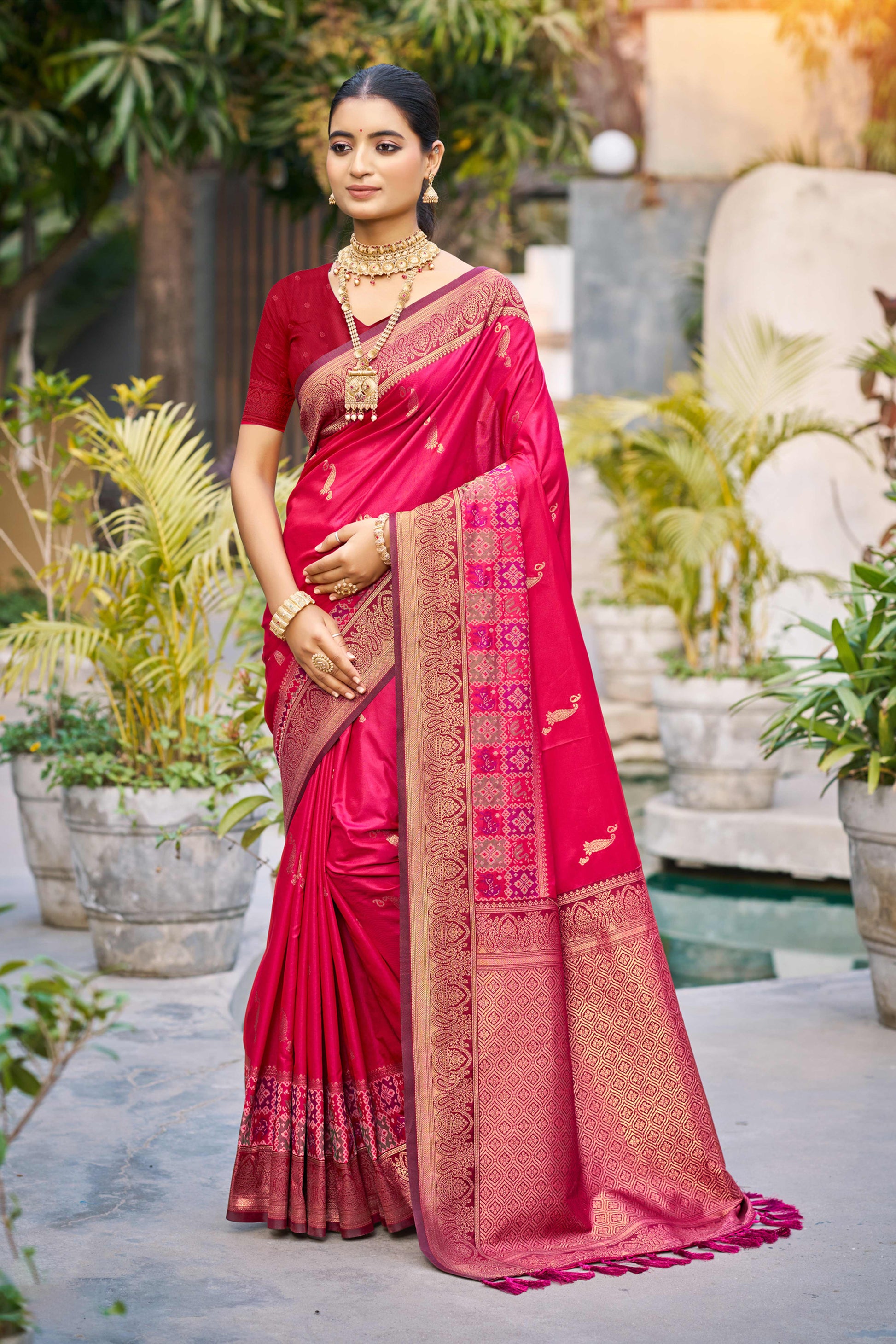 Sangam Prints Rani Pink Soft Silk Woven Work Traditional Saree
