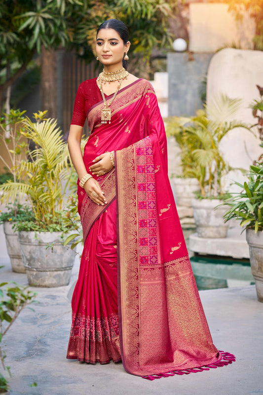 Sangam Prints Rani Pink Soft Silk Woven Work Traditional Saree