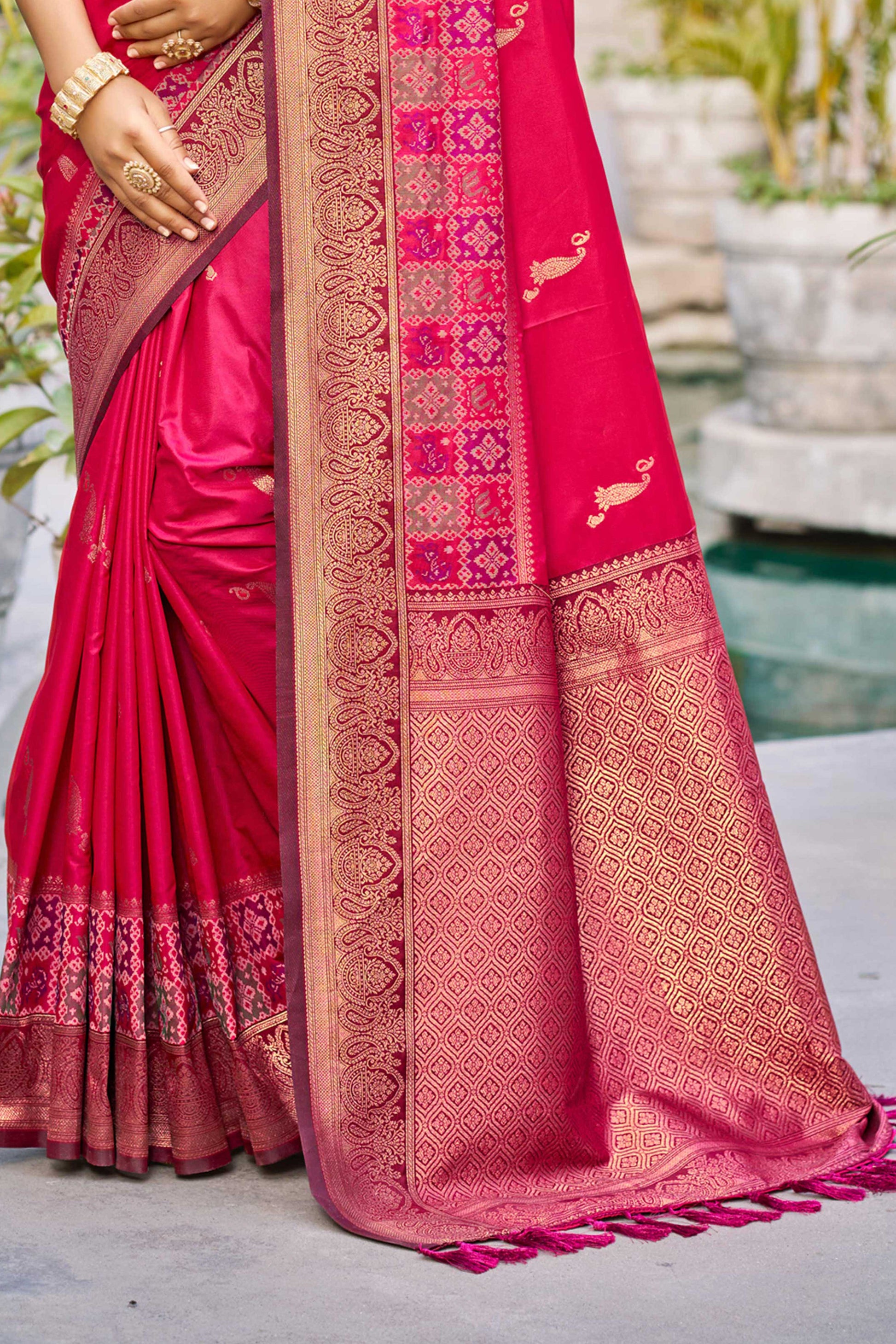 Sangam Prints Rani Pink Soft Silk Woven Work Traditional Saree