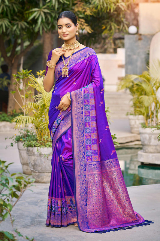 Sangam Prints Violet Soft Silk Woven Work Traditional Saree