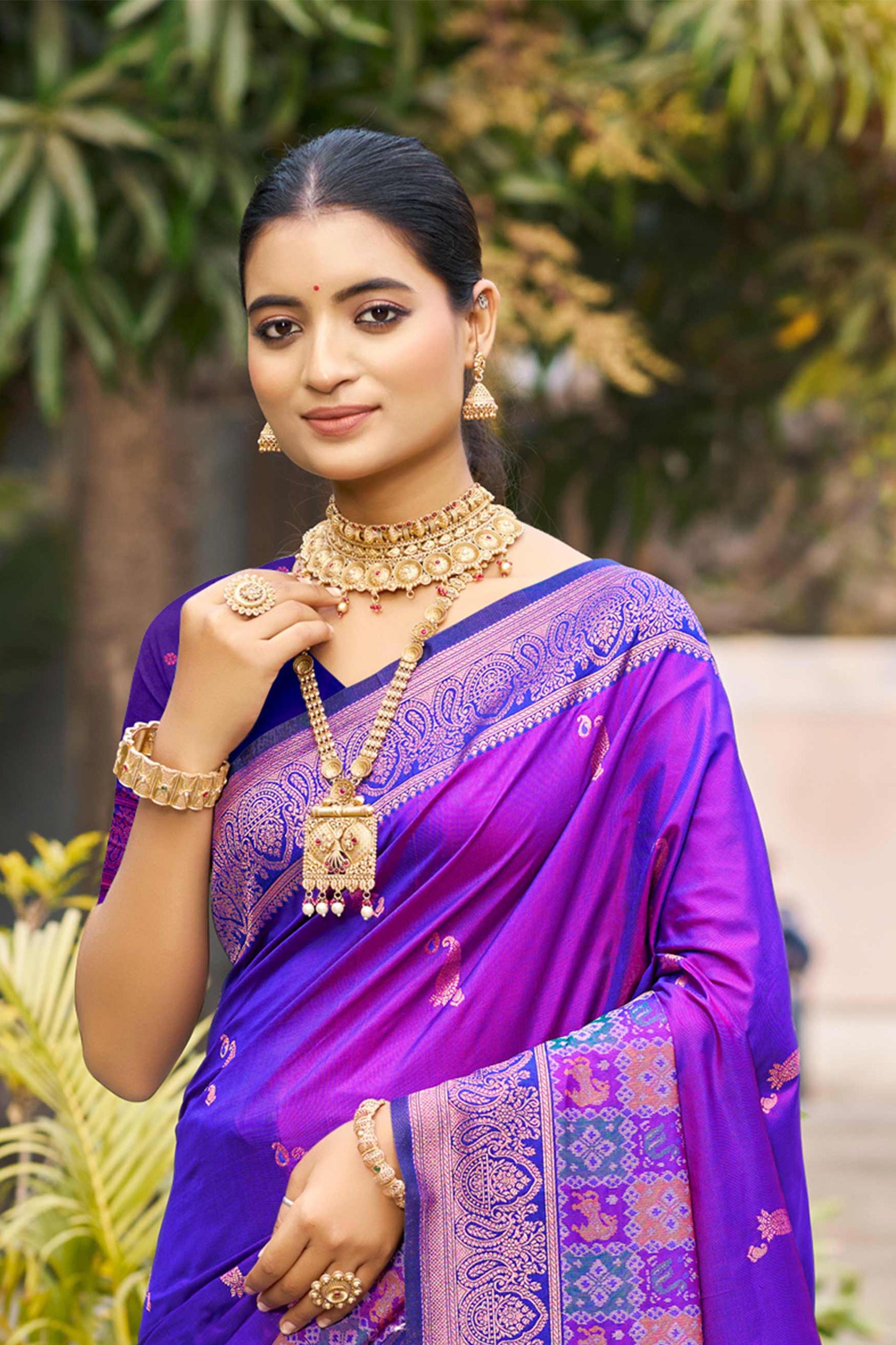 Sangam Prints Violet Soft Silk Woven Work Traditional Saree