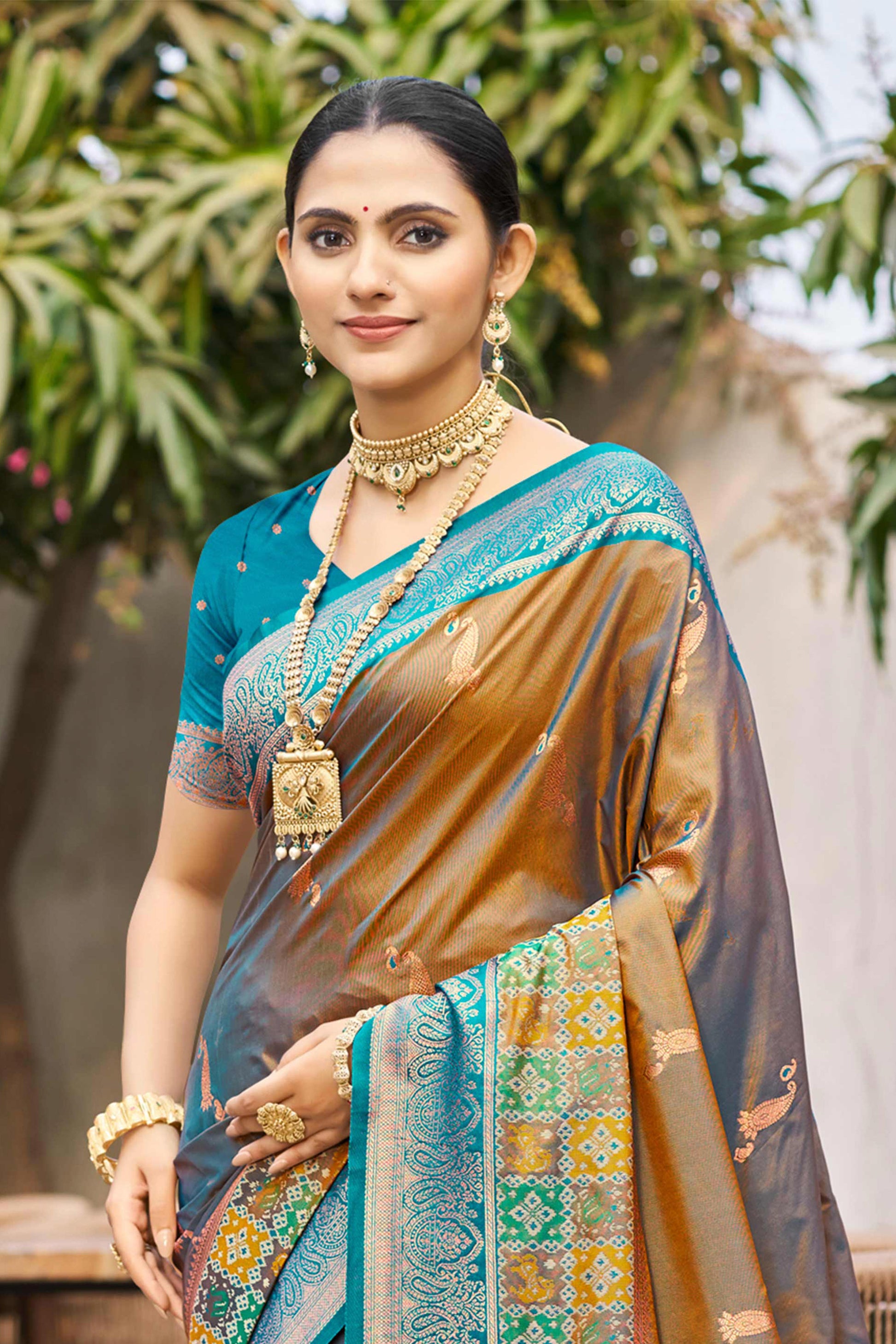 Sangam Prints Copper Brown Soft Silk Woven Work Traditional Saree
