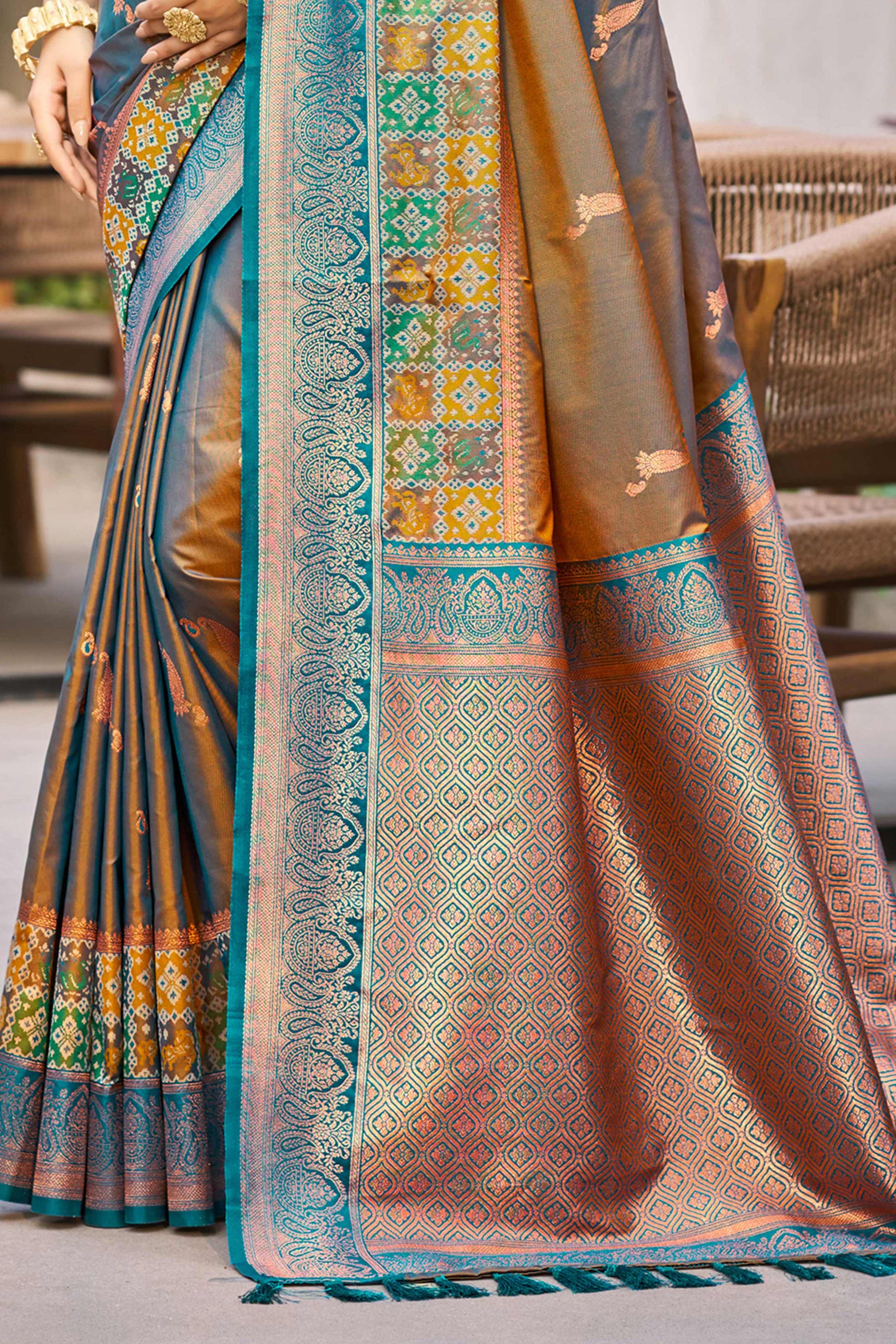 Sangam Prints Copper Brown Soft Silk Woven Work Traditional Saree