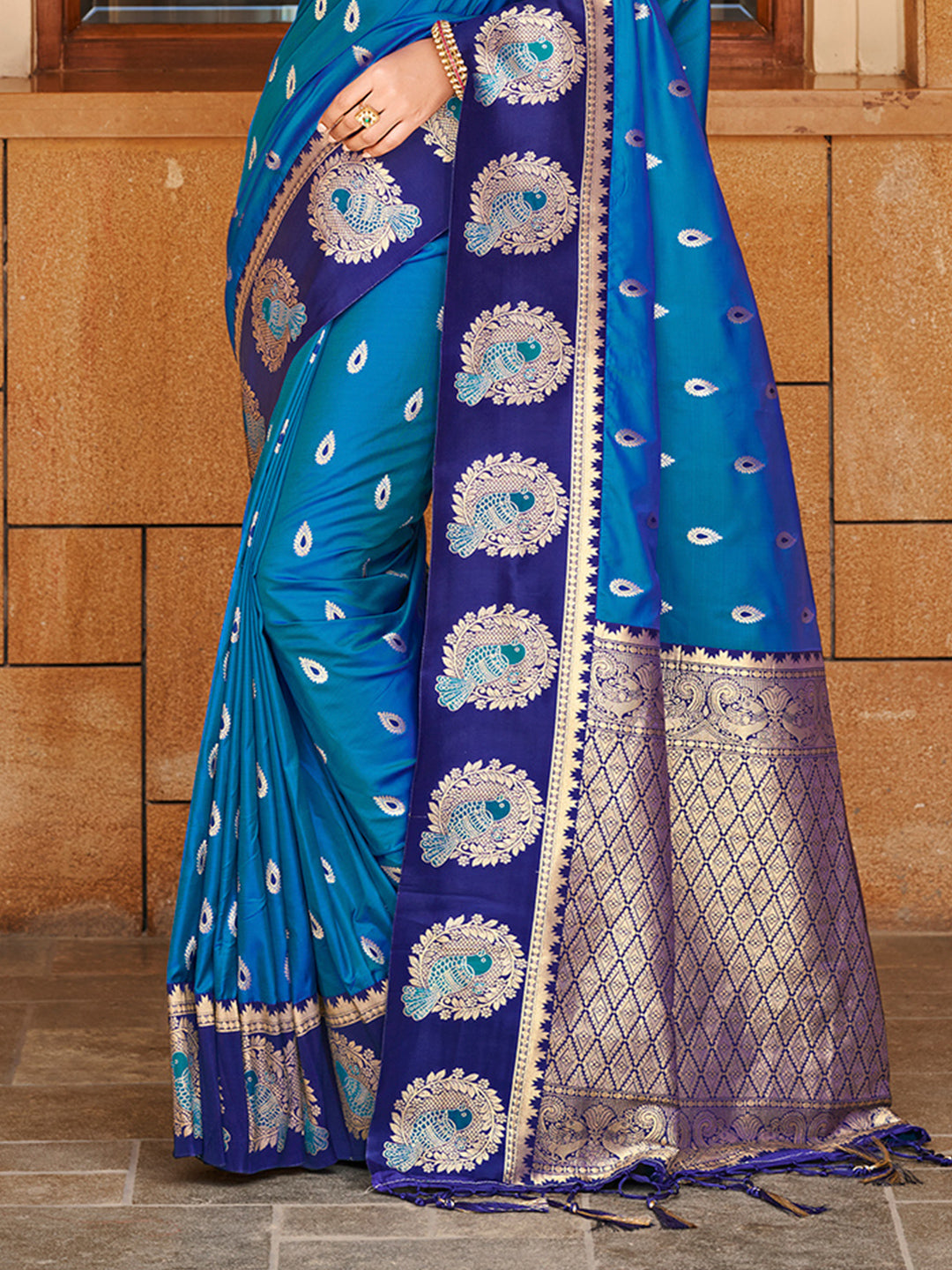 Sangam Prints Blue Silk Woven Work Traditional Saree
