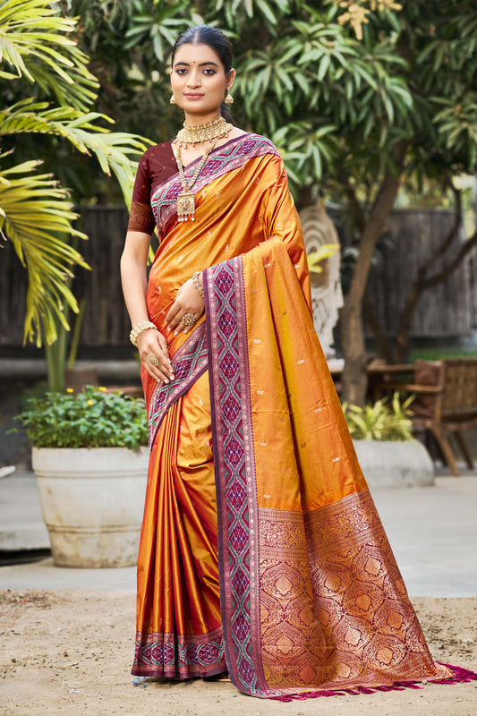 Sangam Prints Rust Orange Soft Silk Woven Work Traditional Saree