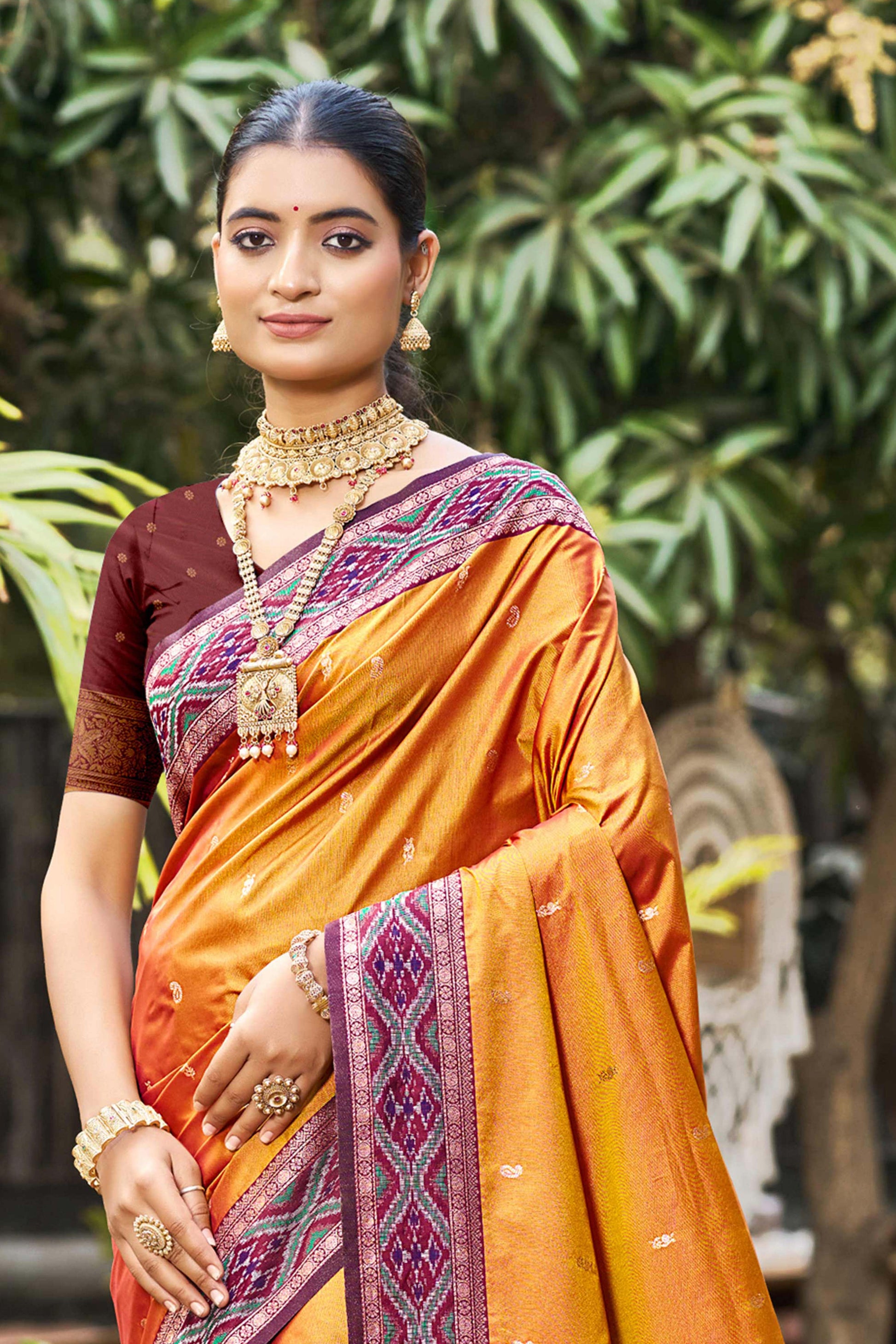 Sangam Prints Rust Orange Soft Silk Woven Work Traditional Saree