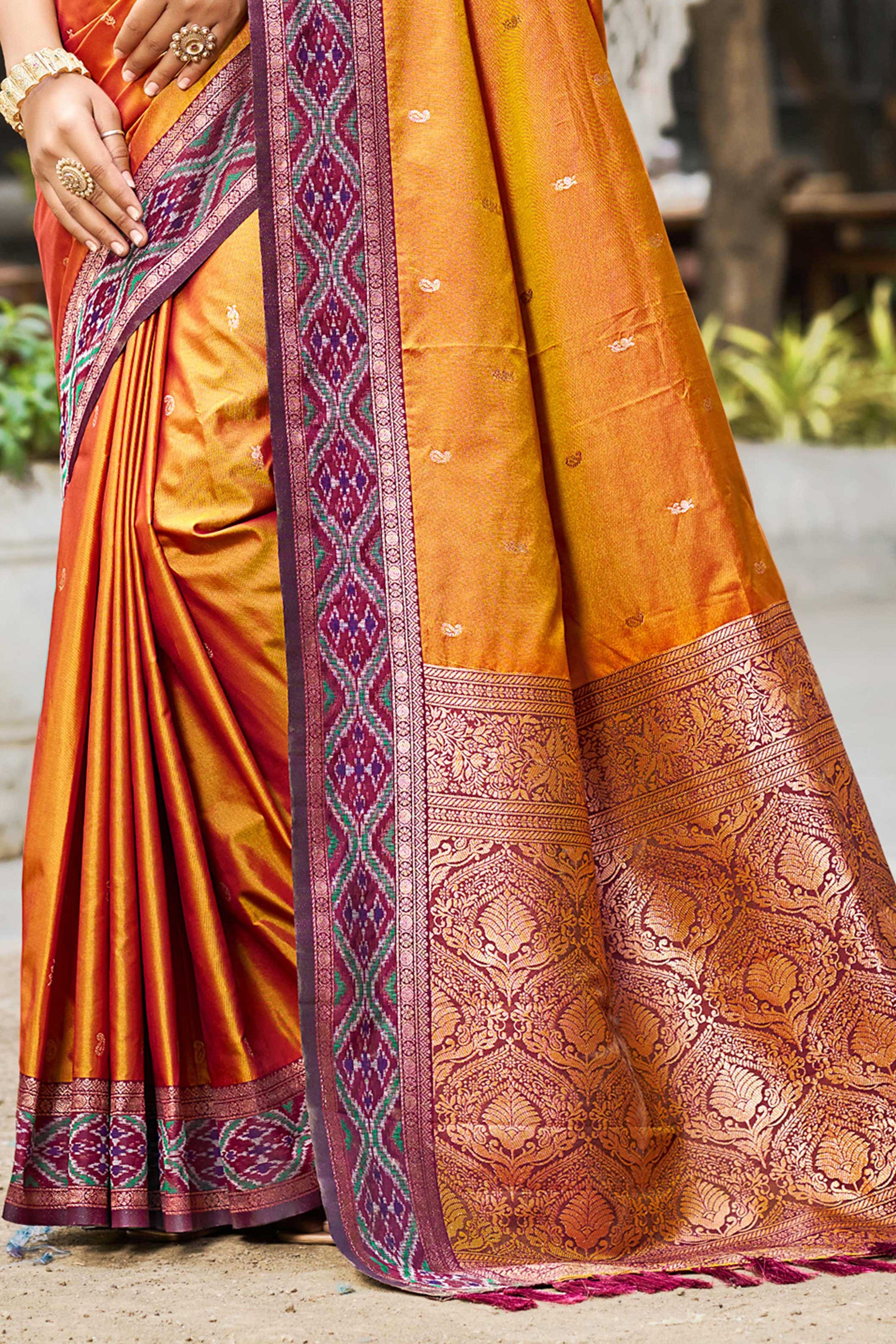 Sangam Prints Rust Orange Soft Silk Woven Work Traditional Saree