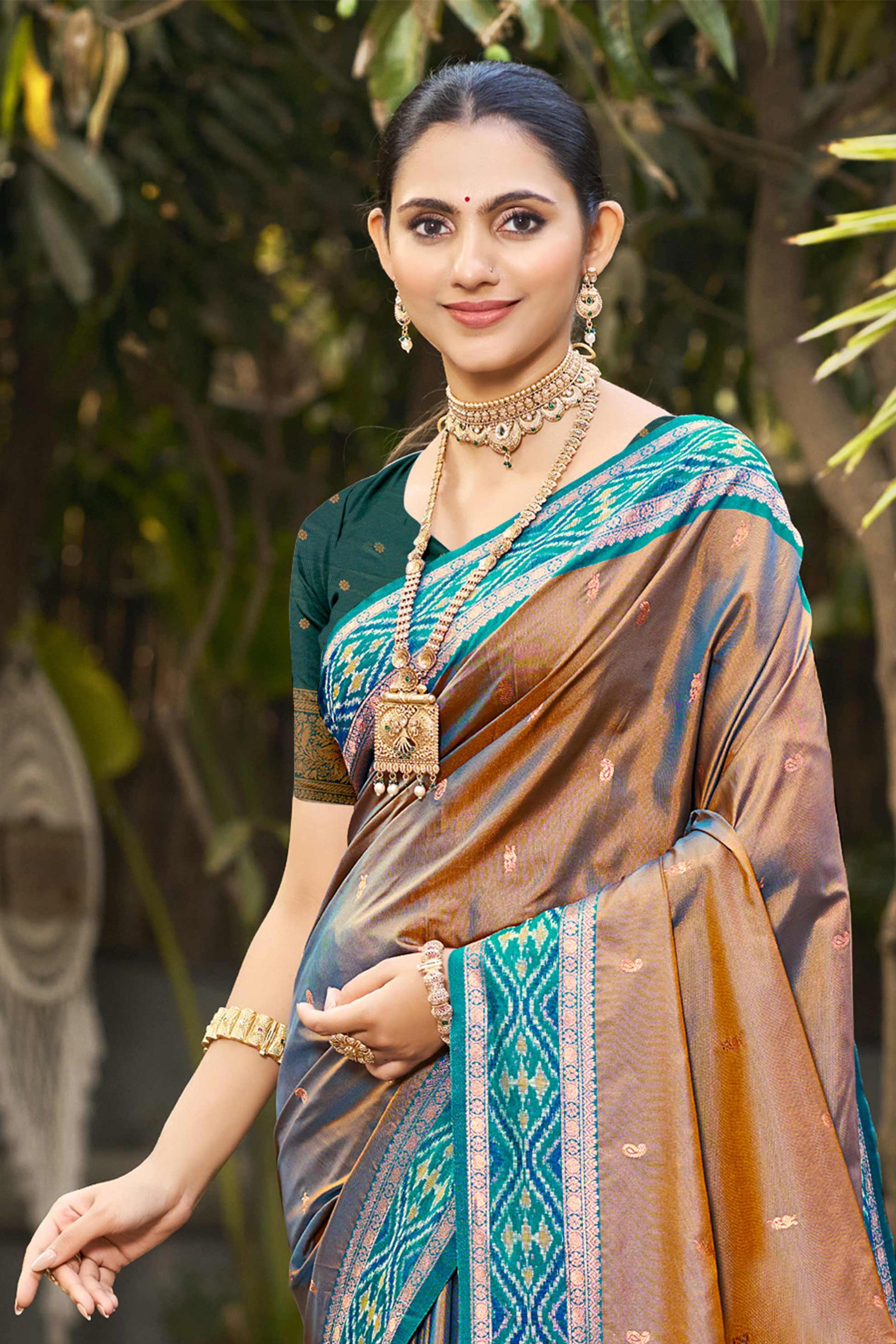 Sangam Prints Copper Brown Soft Silk Woven Work Traditional Saree