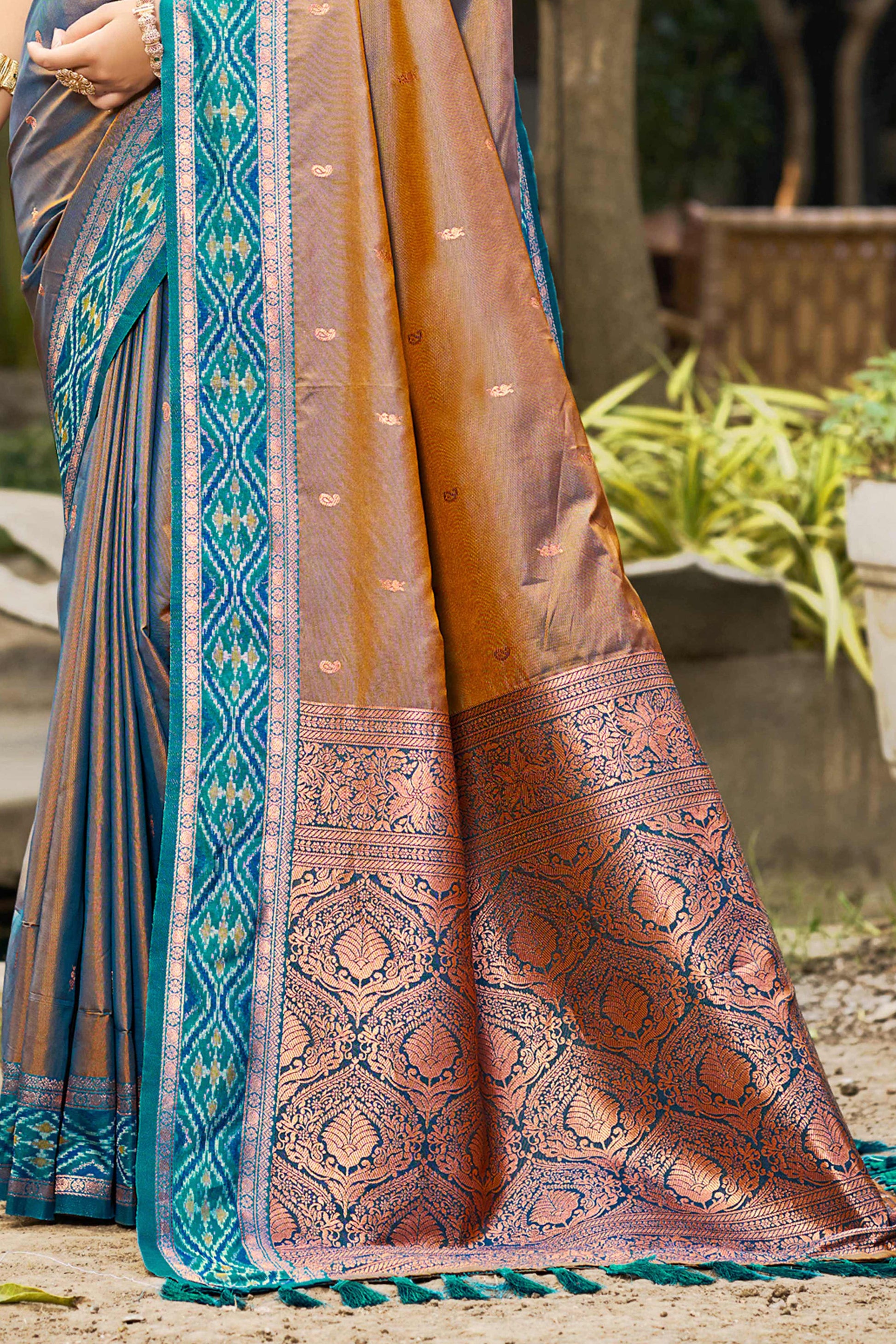 Sangam Prints Copper Brown Soft Silk Woven Work Traditional Saree