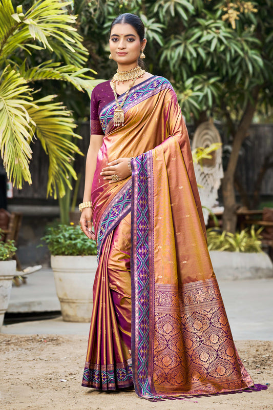 Sangam Prints Copper Gold Soft Silk Woven Work Traditional Saree