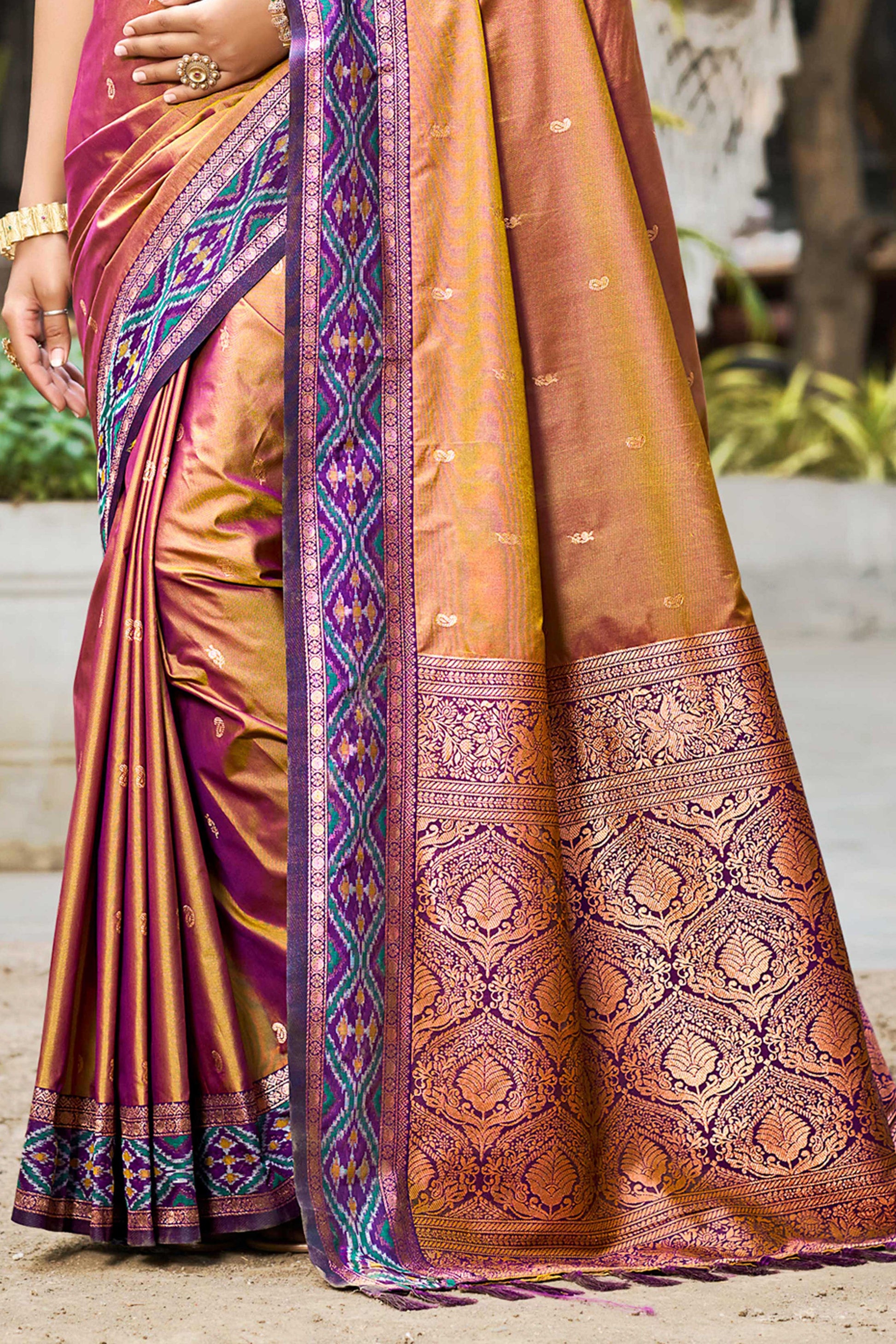 Sangam Prints Copper Gold Soft Silk Woven Work Traditional Saree