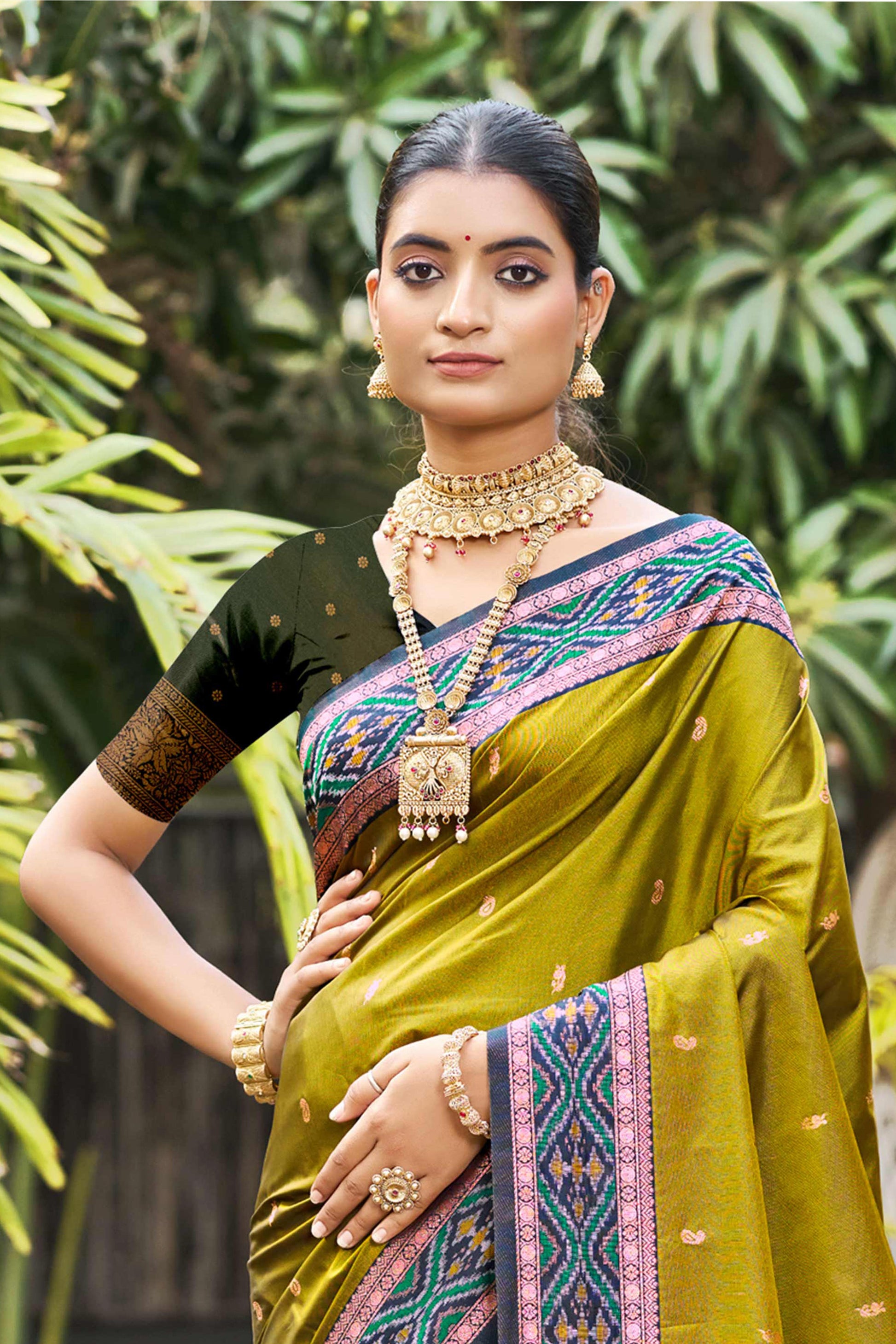 Sangam Prints Olive Green Soft Silk Woven Work Traditional Saree