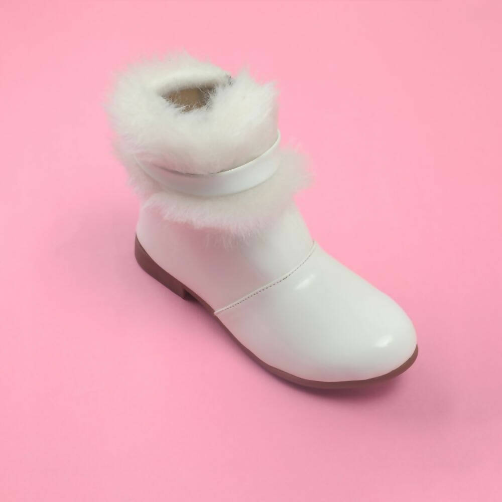 Tiny Bugs Girls Faux Fur Detail Winter Boots - White  Grab2Buy Tiny Bugs Grab2Buy