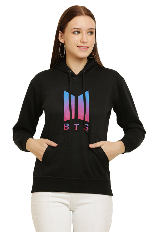 PAVONINE Black Color Bts-Design Pullover Hoodie Sweatshirt For Girls