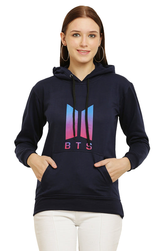 PAVONINE Navy Blue Color Bts-Design Pullover Hoodie Sweatshirt For Girls