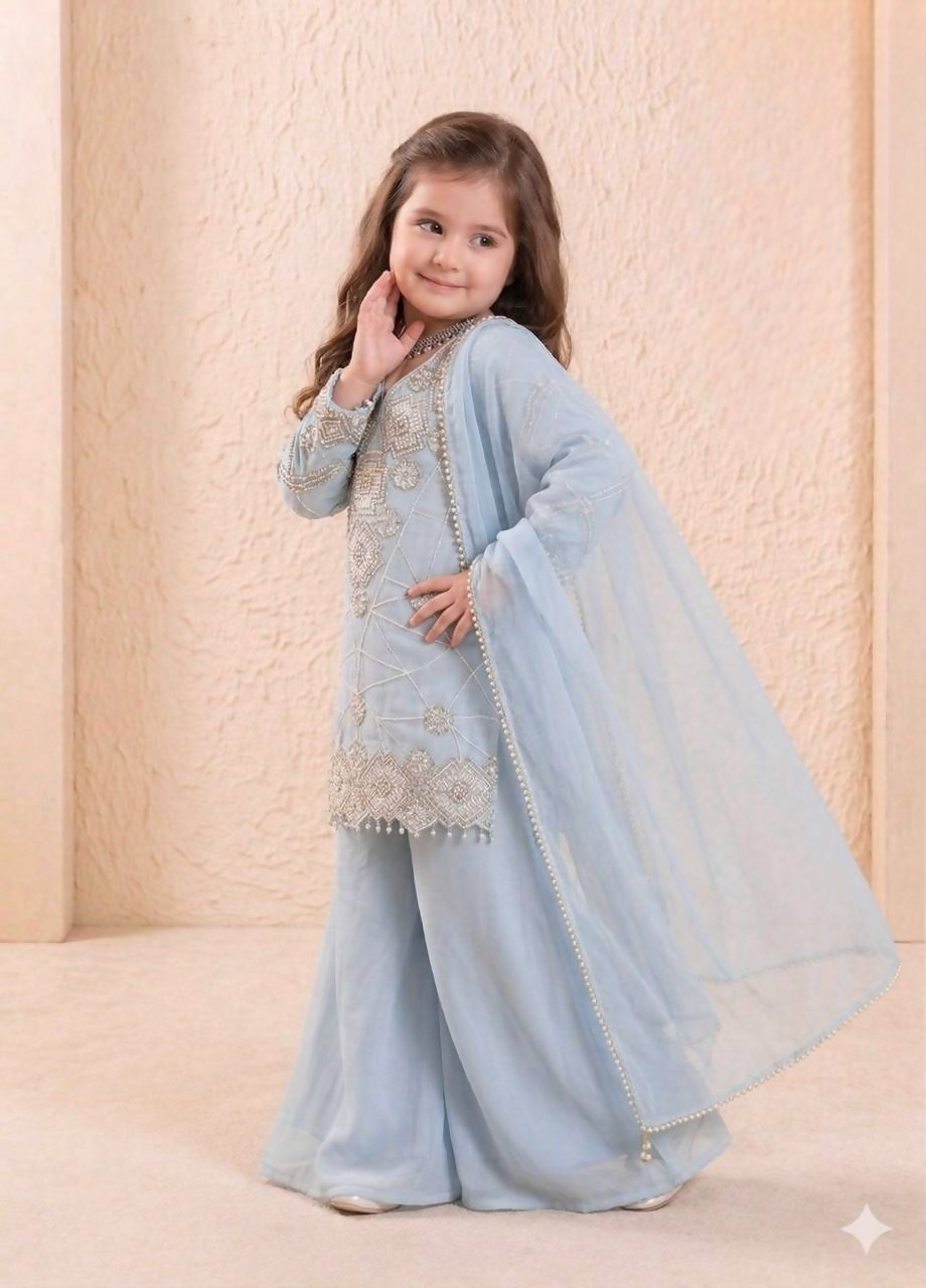 Teeya Creation New Kids Latest Trendy Kurta Palazzo Set-Blue