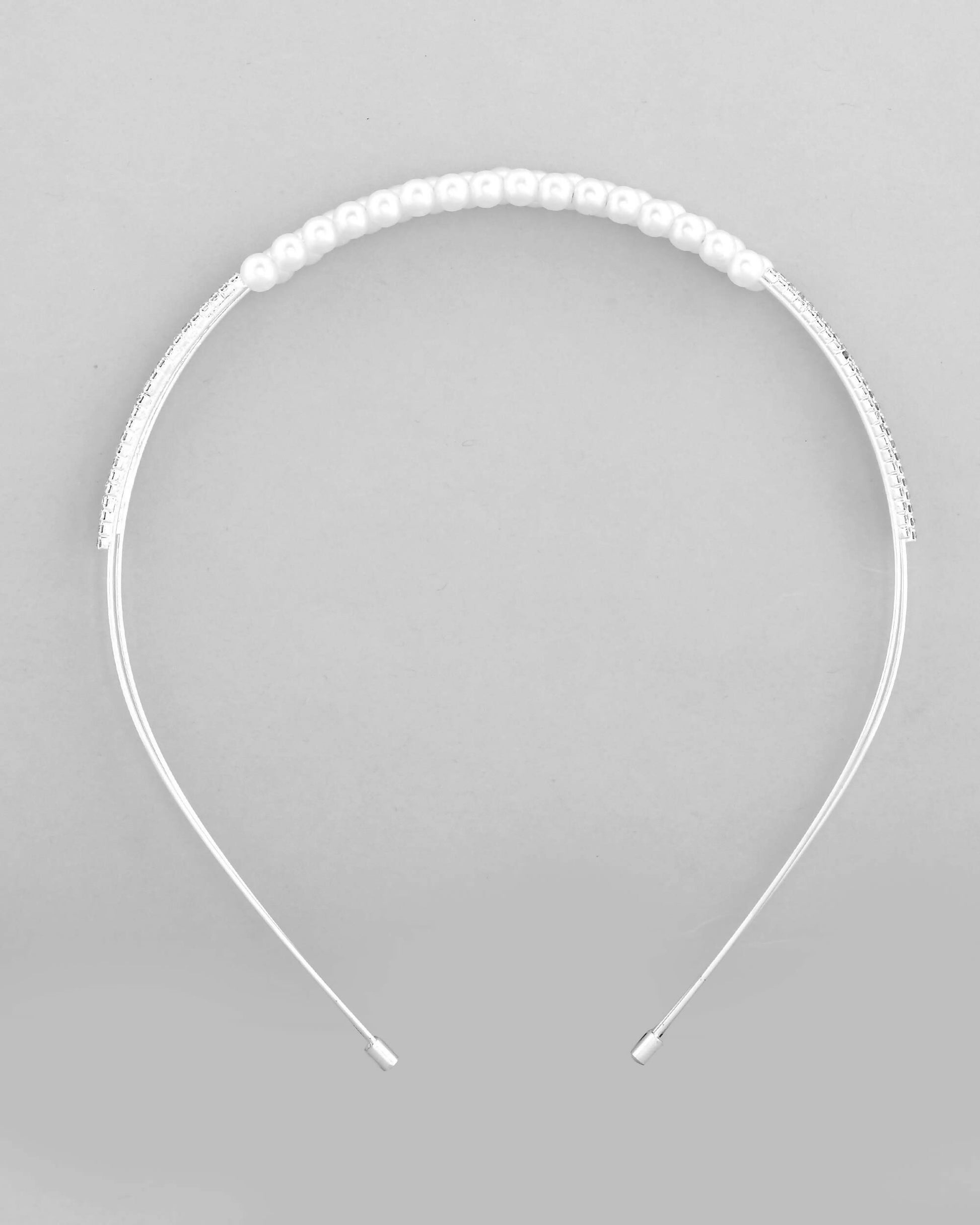 VOJ Silver Plated Pearl Studded Double Layer Hairband 