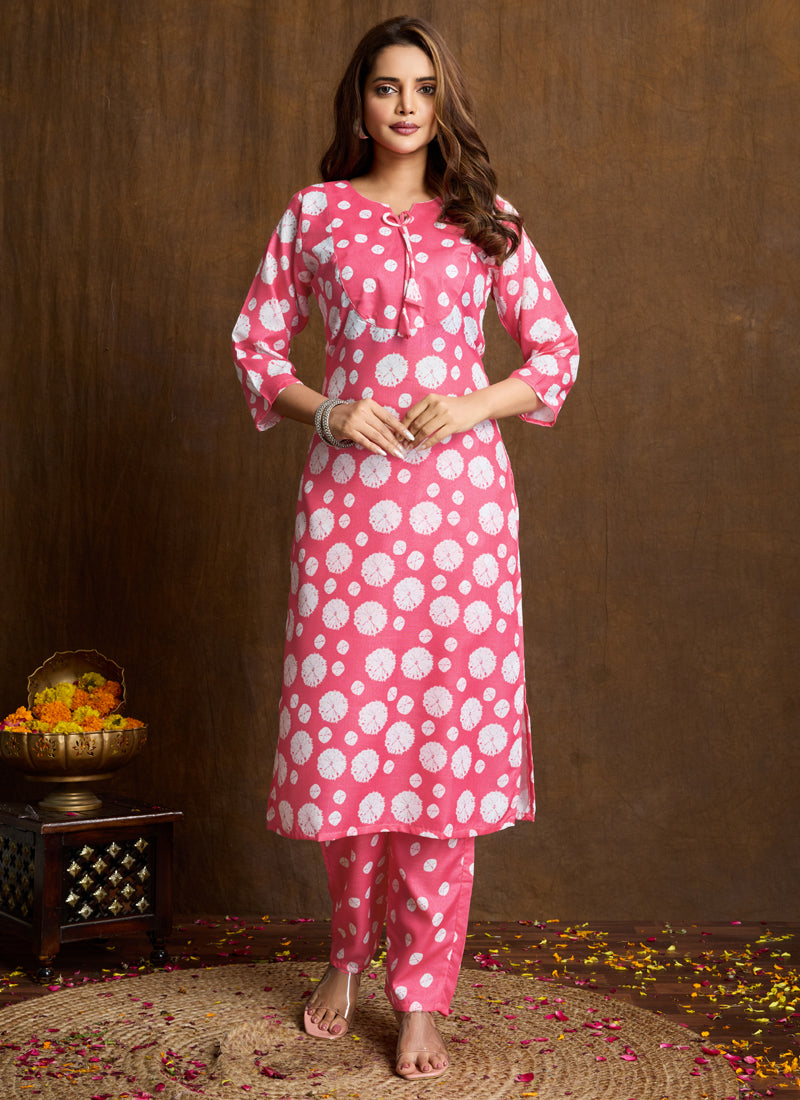 Prazu Fashion Light Pink Printed Cotton Blend Kurta Pant Set