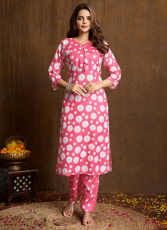 Prazu Fashion Light Pink Printed Cotton Blend Kurta Pant Set