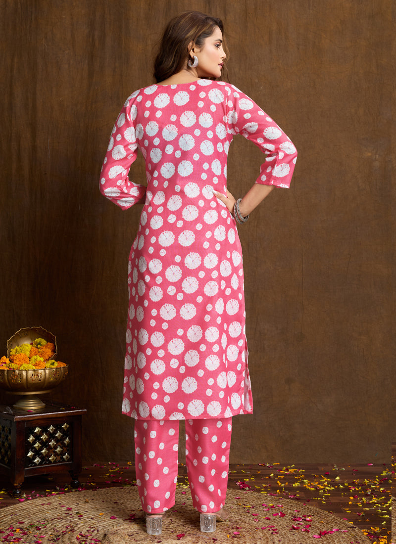 Prazu Fashion Light Pink Printed Cotton Blend Kurta Pant Set