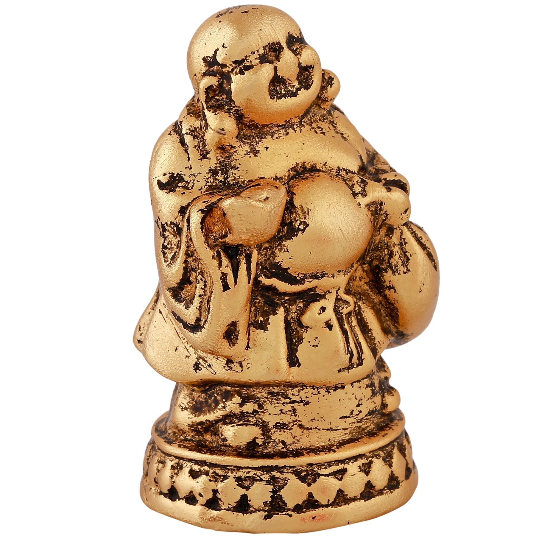 Estele Gold-Polished Laughing Buddha standing statue with Potli showpiece for Perfect Home and Office Décor 