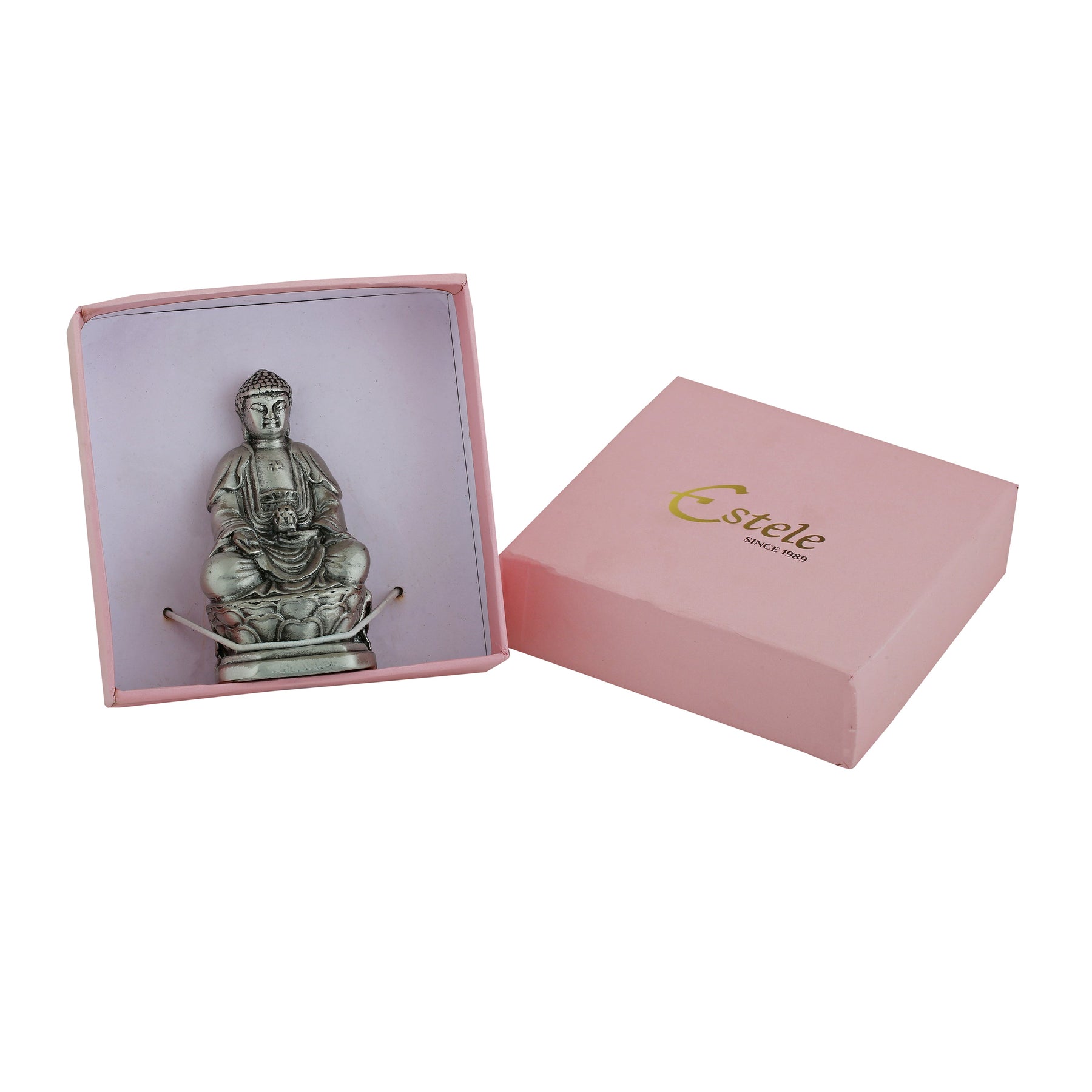 Estele Rhodium Plated Oxidized Lord Gautam Buddha Mediatating Idol statue for Home Décor/ working place Estele Accessories